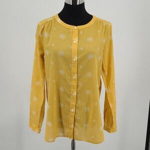 Loft Outlet Womens Mustard Yellow Floral Cotton Button Down Shirt Small 496794